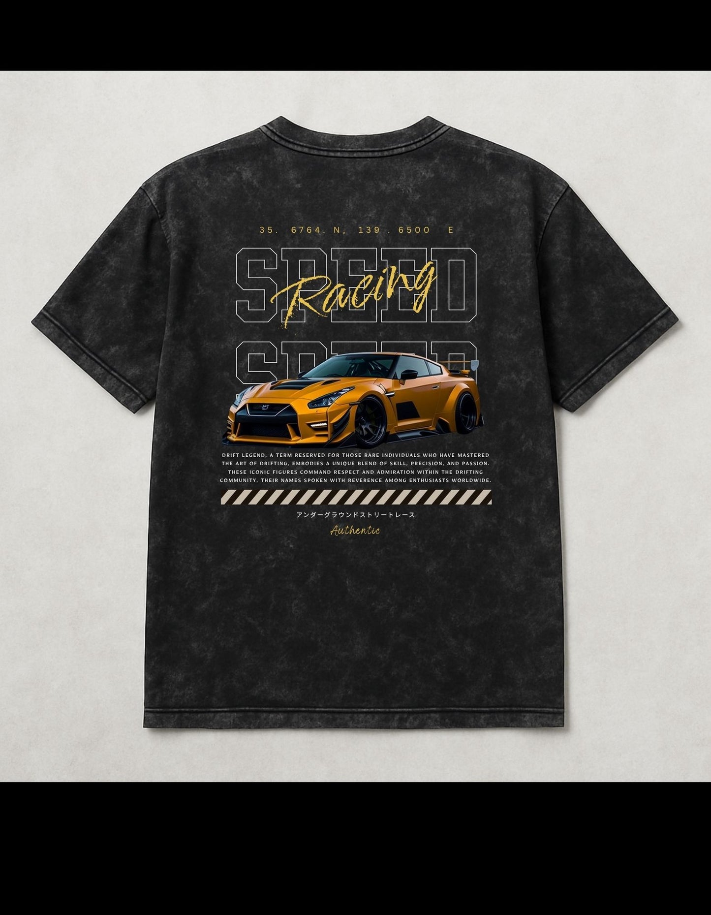 Racing Acid-Wash Oversized T-Shirt Black(240 gsm)