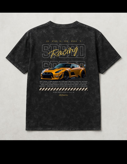 Racing Acid-Wash Oversized T-Shirt Black(240 gsm)
