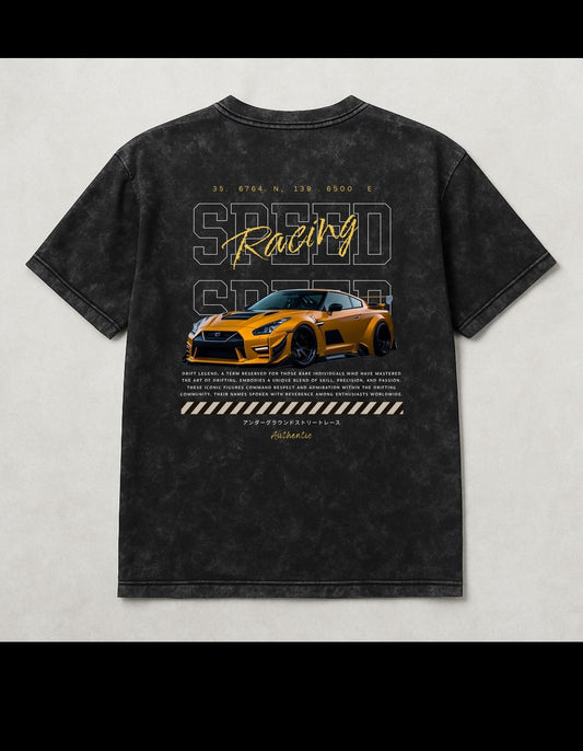 Racing Acid-Wash Oversized T-Shirt Black(240 gsm)