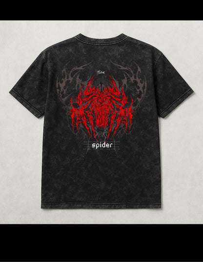 Spider Acid-Wash Oversized T-Shirt Black(240 gsm)
