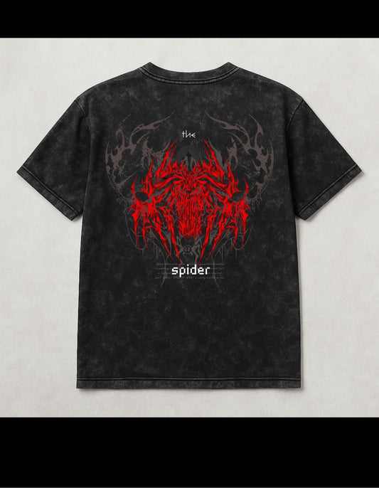 Spider Acid-Wash Oversized T-Shirt Black(240 gsm)