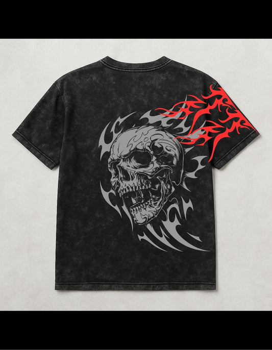 Skull Acid-Wash Oversized T-Shirt Black(240 gsm)